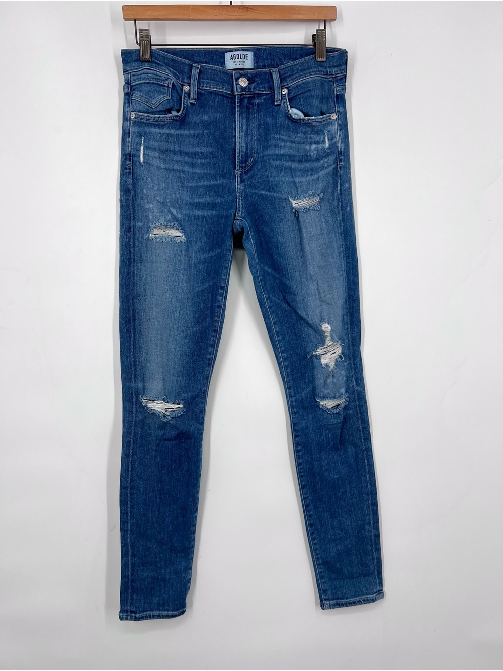 Agolde Sophie Distressed High Rise Skinny Jeans Cannes 28